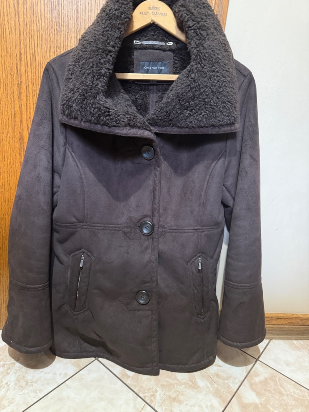 Jones New York Dark Brown Teddy Shearling-Trim Jacket